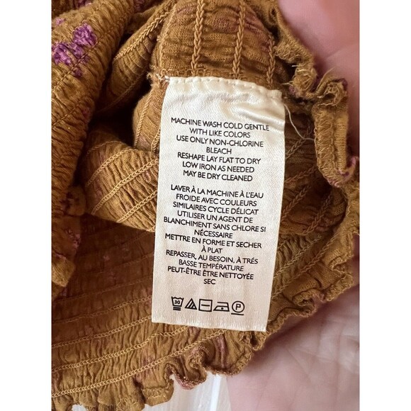 Free People Size Small Crop Cinched Marigold Top shirred body blouse Pink Sleeve - Picture 6 of 8